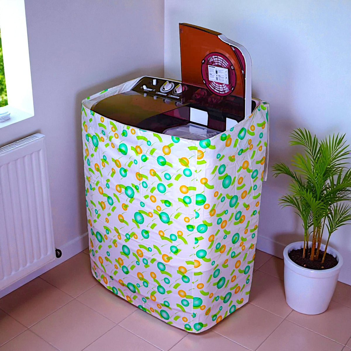UK-1020 Semi Automatic Washing Machine Cover for 6 kg, 6.2 kg, 6.5 Kg, 7 kg Double Door | Waterproof, Dustproof, PVC, Outdoor Cover | With Full Open Zip | 83x46x83 cms