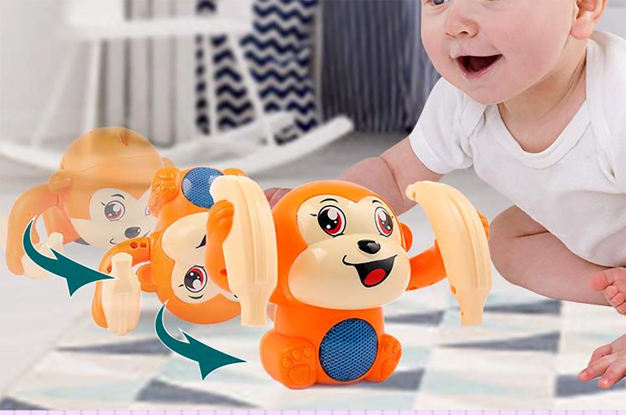 UK-0119 Dancing Monkey Musical Toy for Kids Baby Spinning Rolling Doll Tumble Toy with Voice Control Musical Light and Sound Effects with Sensor, Multicolor