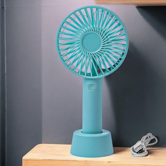 UK-0837 Portable USB Hand Fan Built-in Rechargeable Battery Operated Table Fan with Standing Holder Handy Base For Home Office Indoor Outdoor Travel
