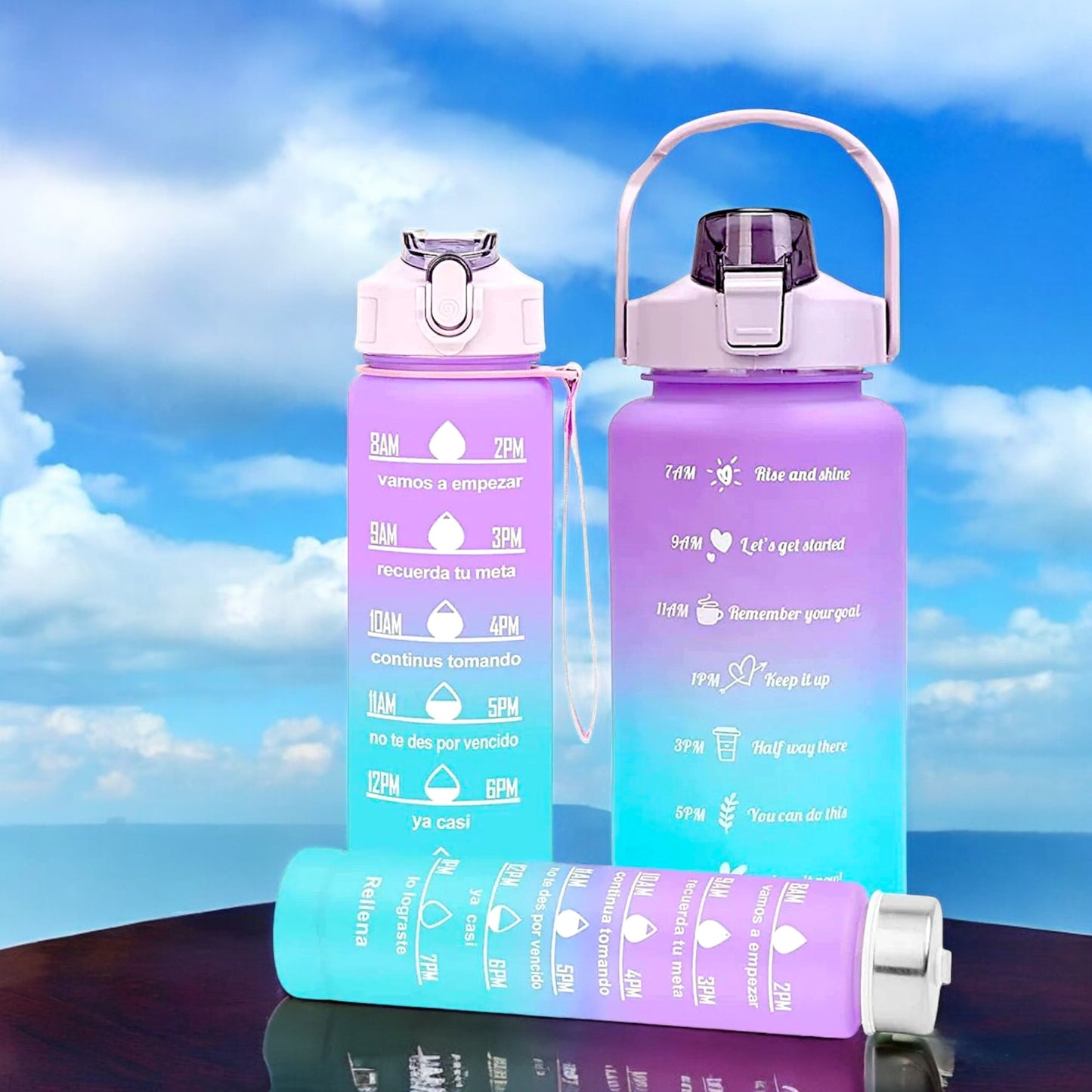 UK-0023 3 in 1 Water Bottle with Motivational Time Marker, Leakproof Durable BPA Free Non-Toxic Water bottle for office, gym, school