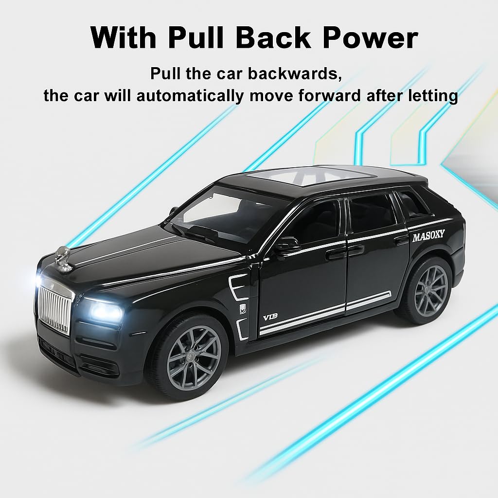 UK-0945 Rolls-Royce Cullinan Premium Car Toy for Kids Realistic Miniature Model , Metal Pull-Back Action Openable Doors Lights and Music