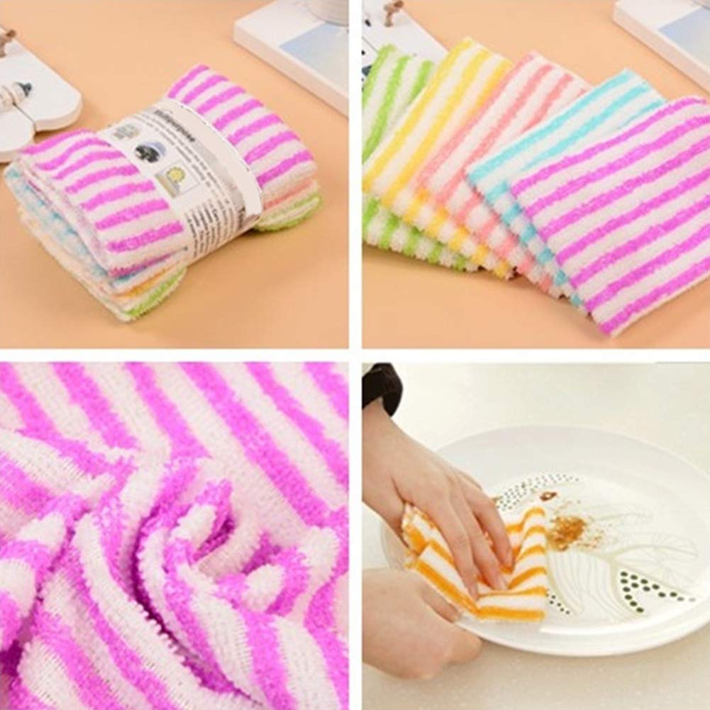 UK-0642 5Pcs Wash Cleaning Microfiber Towel Water Kitchen Dining Striped Duster Cloth Random Color
