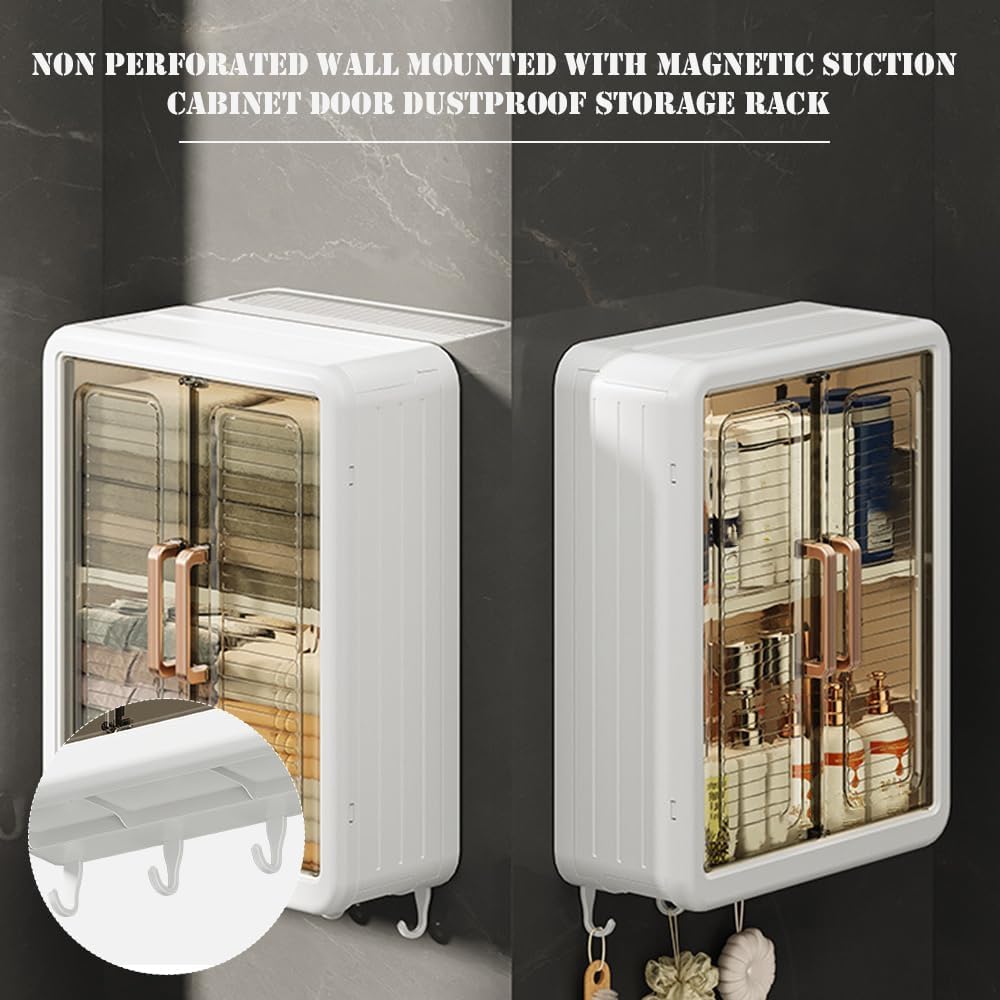 UK-1033 Plastic Wall Mounted Storage Cabinet for Kitchen and Bathroom Organizer with Adjustable Shelves & Door| Self-Adhesive No-Drill Bathroom Cupboard