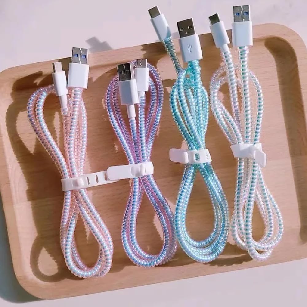 UK-0695 Metallic Finish Cable Spiral Protector/Wire Repair/Pet Cord Protector/Headphone Saver, Cable Wrap/Cover for Mac Charging Cable, USB Tube, Earphone