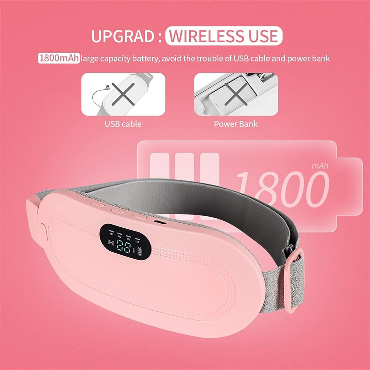 UK-1062 Portable Cordless Heating Pad for Menstrual Cramps Relief, for Stomach, 3-Speed Temperature Adjustment and 4-Speed Massage Modes, Back and Belly Heating Pad for Women