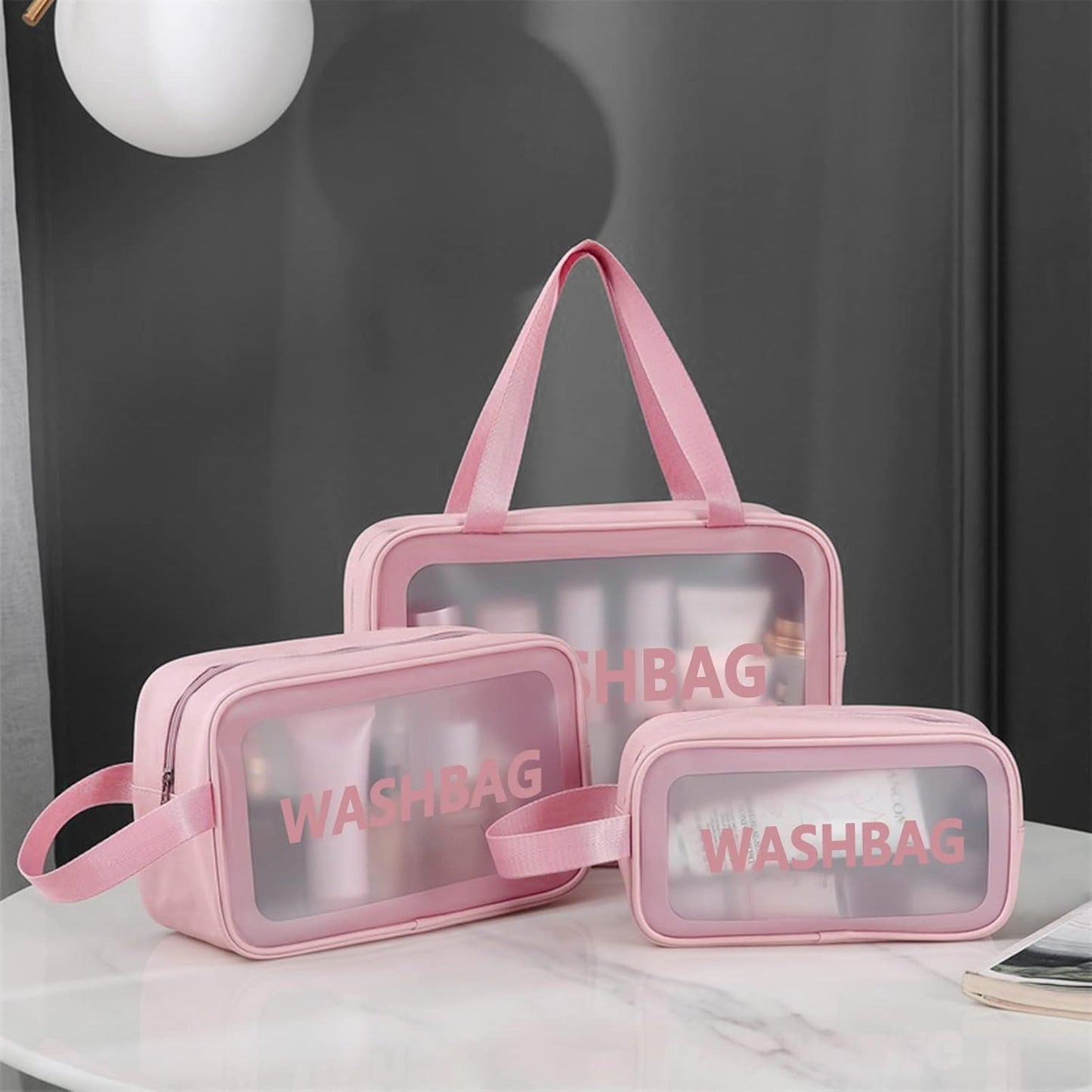 UK-0712 WASHBAG, Clear Makeup Pouch Set, Cosmetic Organizer Bag for Women and Girls Travel Waterproof Toiletry Storage Kit (3Pcs)