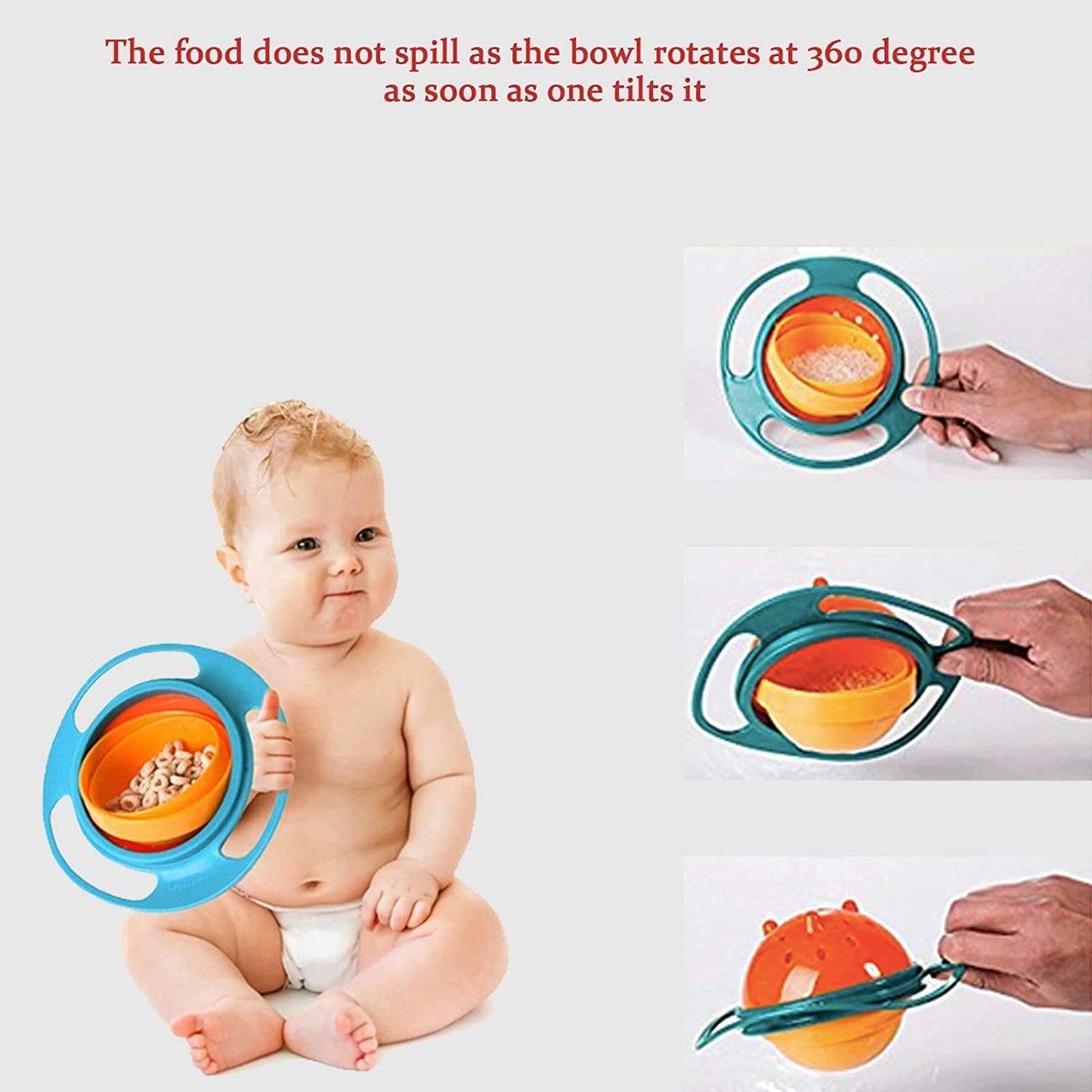 UK-0130 Gyro Bowl 360 Degree Rotate Dishes for Kids Food Baby Feeding Bowl Lunch Box (Multicolor)
