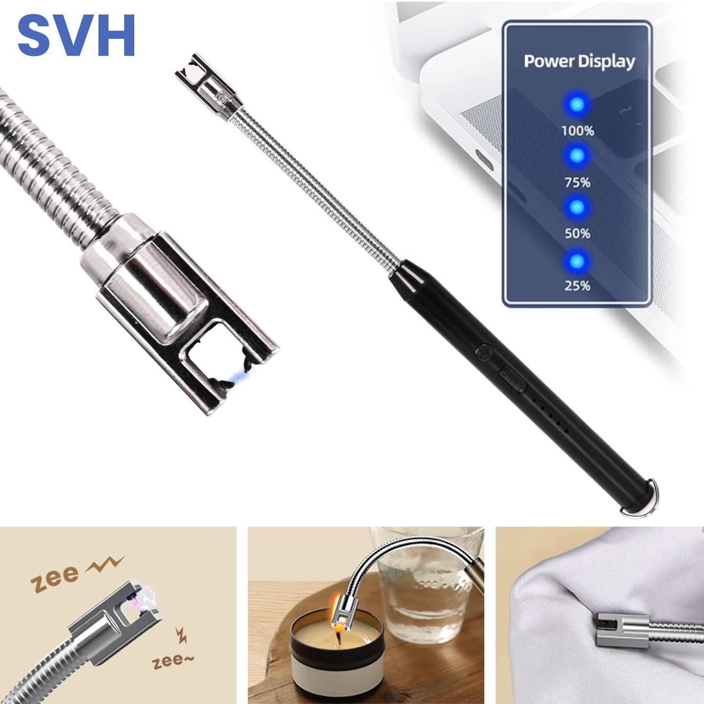 UK-0373 ARC Lighter, Rechargeable Electric Gas Lighter for Home Use Candle Lighter Plasma Lighter Flameless Windproof USB Lighter 360° Flexible Neck Arc Lighter for Diwali Fireworks