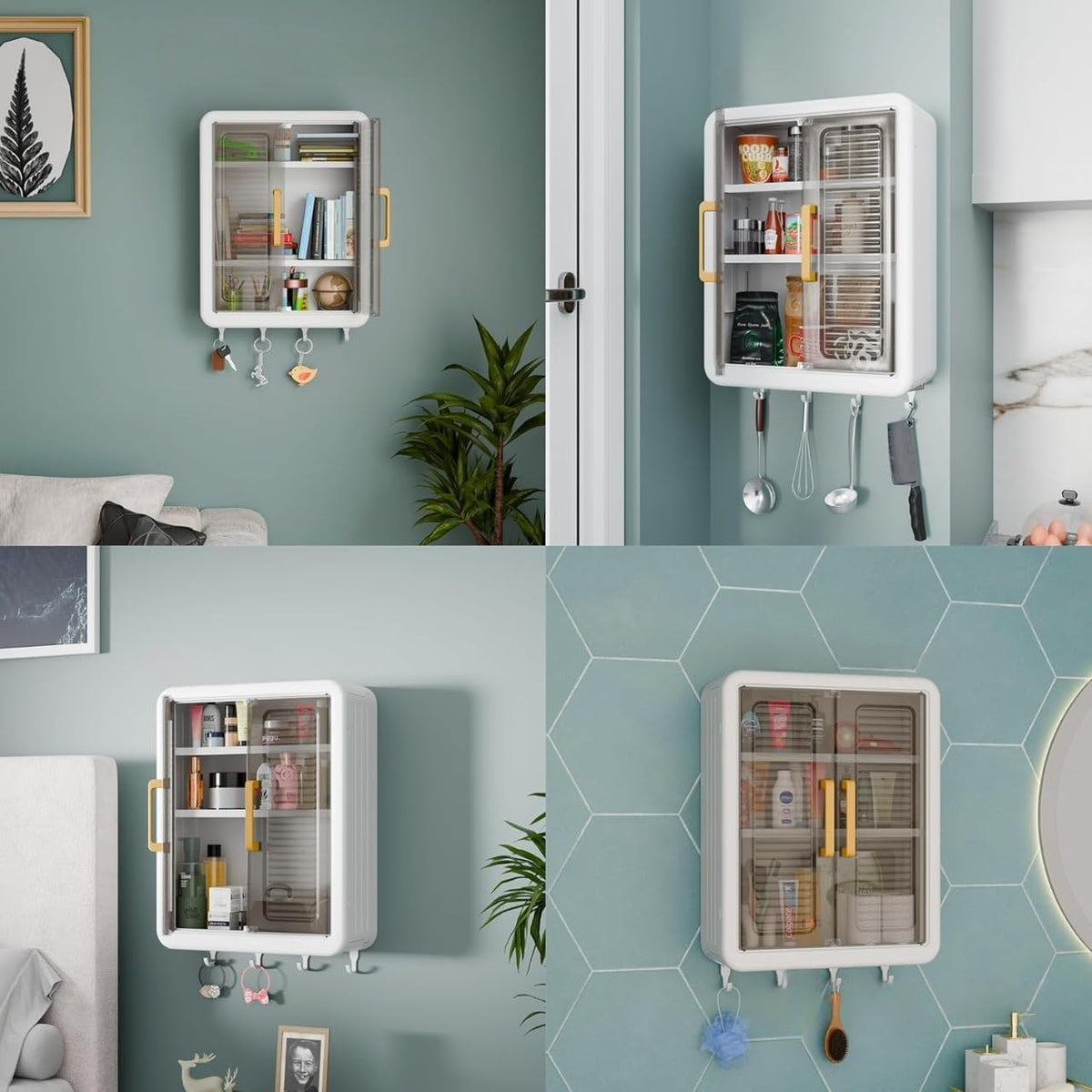 UK-1033 Plastic Wall Mounted Storage Cabinet for Kitchen and Bathroom Organizer with Adjustable Shelves & Door| Self-Adhesive No-Drill Bathroom Cupboard