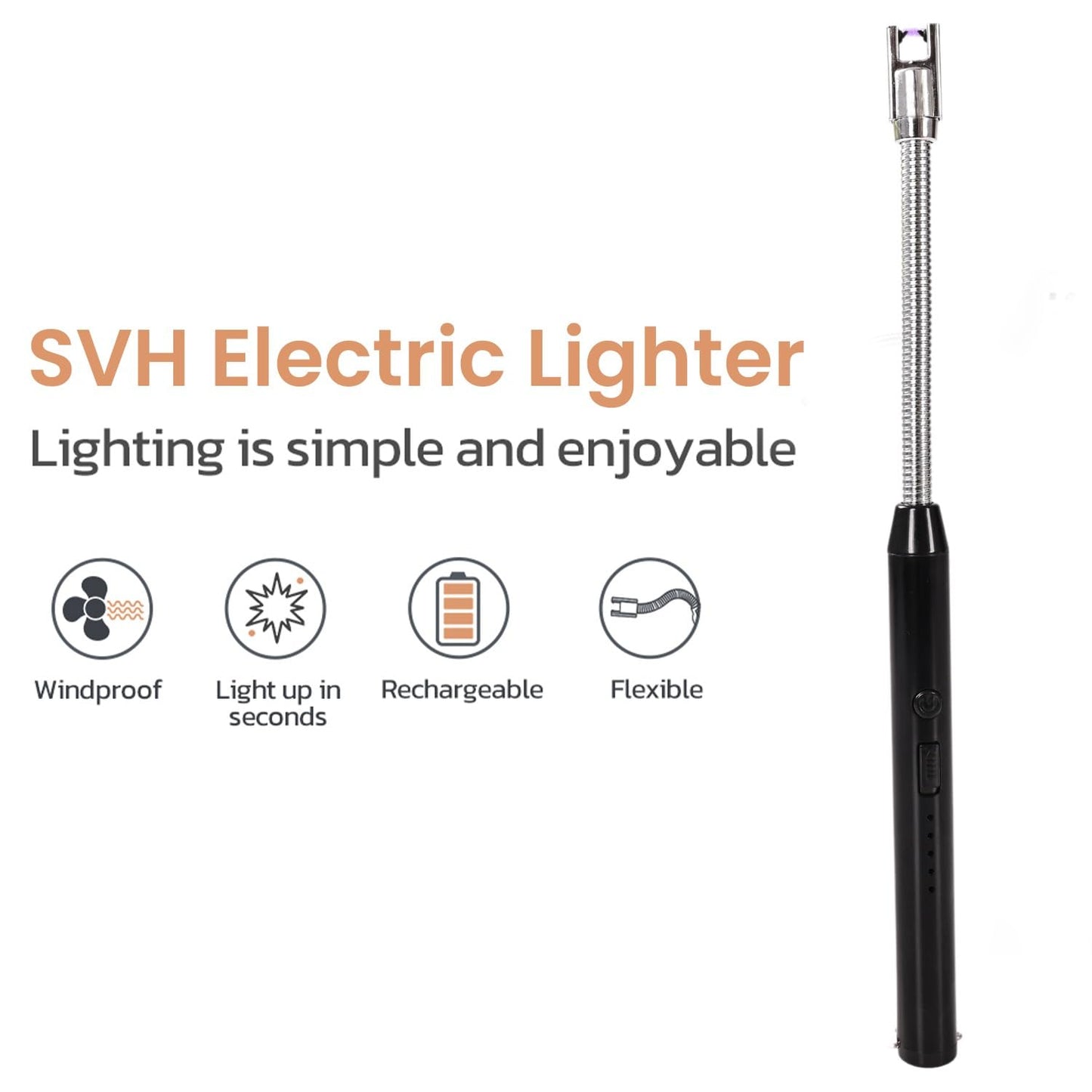 UK-0373 ARC Lighter, Rechargeable Electric Gas Lighter for Home Use Candle Lighter Plasma Lighter Flameless Windproof USB Lighter 360° Flexible Neck Arc Lighter for Diwali Fireworks
