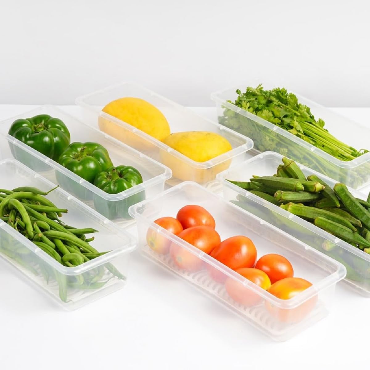 Fridge Storage Boxes Fridge Organizer with Removable Drain Plate and Lid Stackable Fridge Storage Containers Plastic Refrigerator Storage Containers for Vegetables, Fruits, etc. (1500ML)