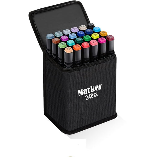 UK-0795 Touch Alcohol Markers 24 Professional Art Set - Double Ended Bendable Alcohol Based Ink Colors with Fine and Chisel Tip. Perfect for Artists