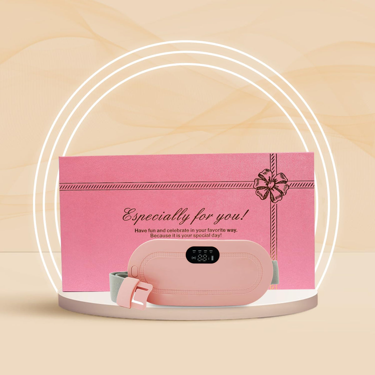 UK-1062 Portable Cordless Heating Pad for Menstrual Cramps Relief, for Stomach, 3-Speed Temperature Adjustment and 4-Speed Massage Modes, Back and Belly Heating Pad for Women