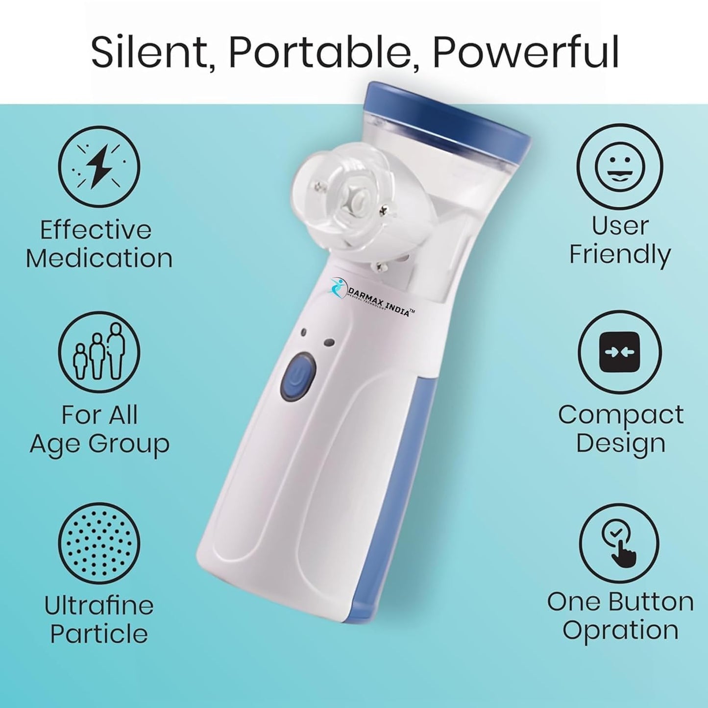 UK-0877 Mesh Nebulizer for Adults & Kids, Handheld Nebuliser Machine with 2 Masks, 1 Mouth piece & Usb, Cool Mist Inhailer for Cold & Cough, Breathing Problems