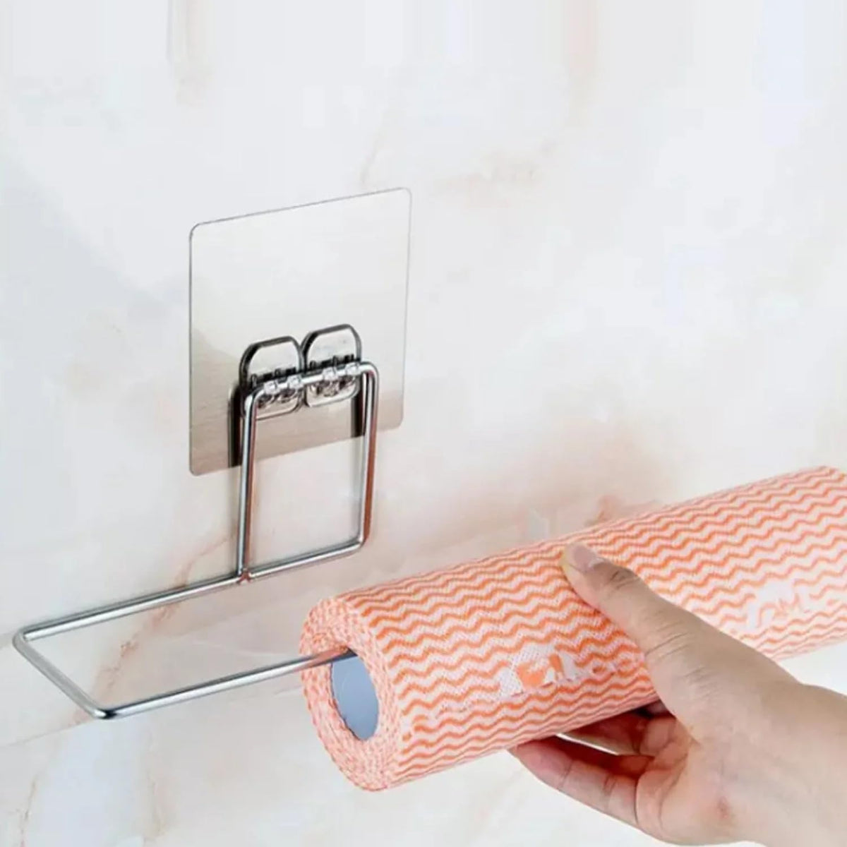 UK-1064 Stainless Steel Self Adhesive Napkin Wall Mount Towel Hanging Holder with Magic Adhesive Pad Kitchen Paper Tissue Paper Stand Towel Bar Hanger for Kitchen and Washbasin Tissue towel holder