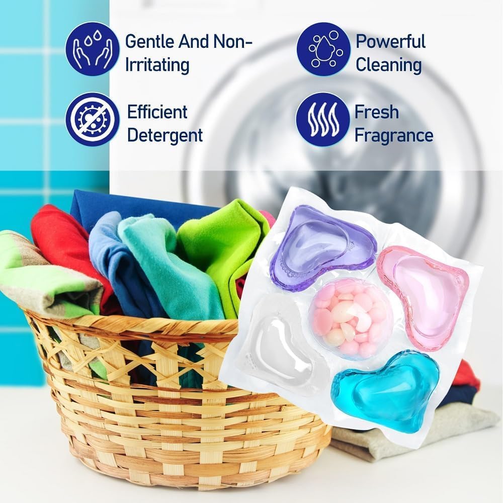 UK-1065 5 In 1 Washing Maching Laundry Pods | Laundry Gel Beads For Deep Cleaning Stain Removal | Semi-automatic Detergent Tablet For Front & Top Washing Machine(pc 10)