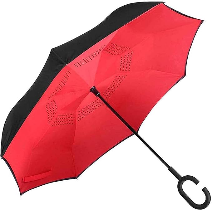 UK-0893 Windproof Reverse Umbrella Foldable Umbrella For Travel Umbrella For Men And Women(PLAIN-Multicolor)