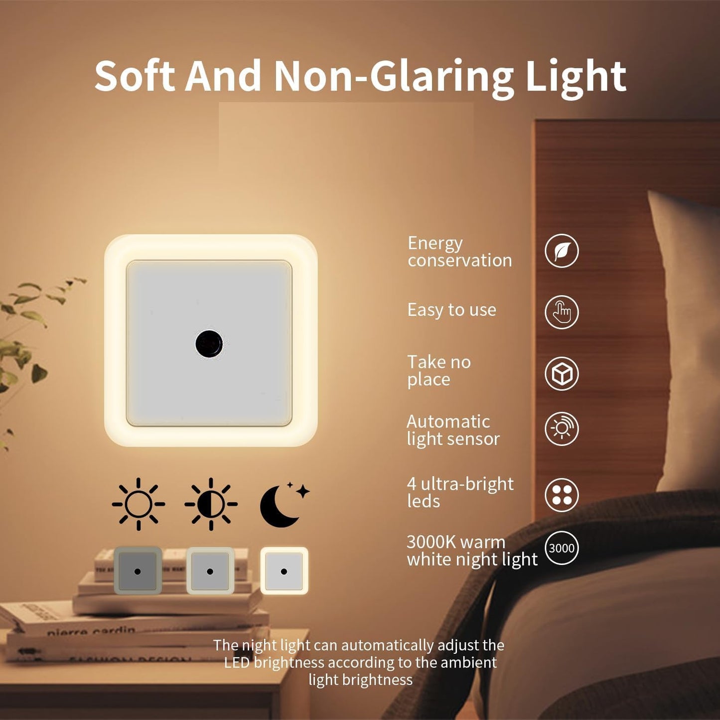 UK-0868 LED Night Lights Plug into Wall, Auto Light Sensor Plug in Night Light Lamp Wall Night Light Safety Lighting for Bedroom,Bathroom,Stairs,Corridor,Kitchen