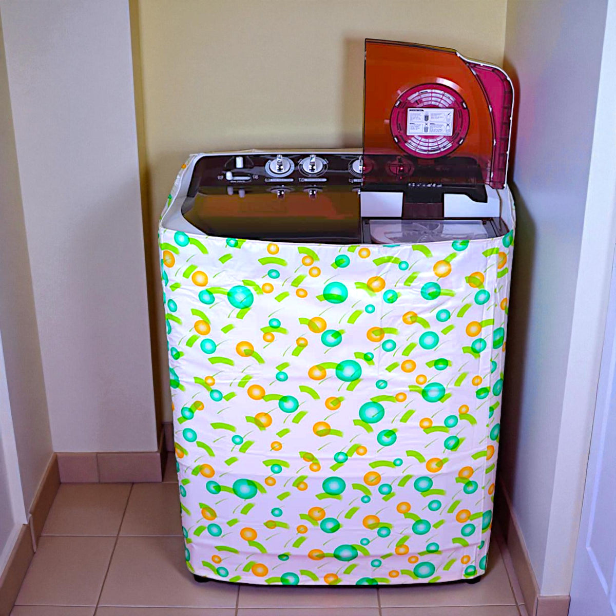 UK-1020 Semi Automatic Washing Machine Cover for 6 kg, 6.2 kg, 6.5 Kg, 7 kg Double Door | Waterproof, Dustproof, PVC, Outdoor Cover | With Full Open Zip | 83x46x83 cms