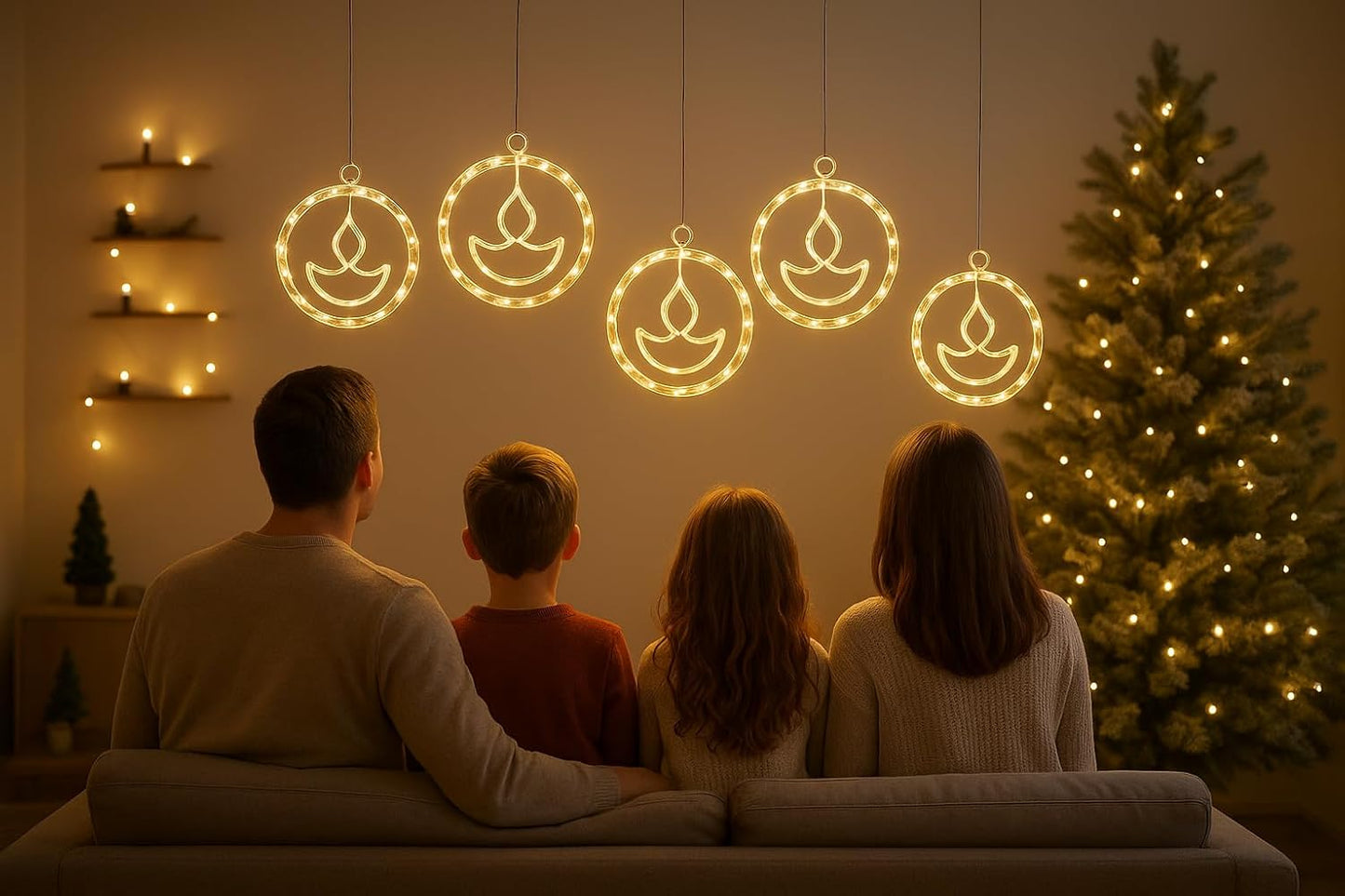 UK-1009 Diya Pendant Hanging Lights – Warm White LED Decorative Lights for Diwali, Navratri, Christmas Tree, New Year Party & Home Festive Décor