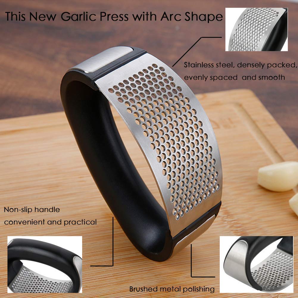 UK-0152 Garlic Presser Squeeze Press Crusher Stainless Steel Kitchen Tools, Quick Handy Ginger Garlic Crusher