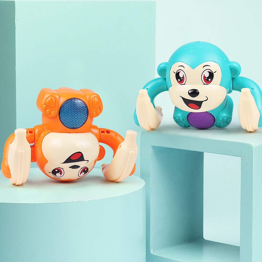 UK-0119 Dancing Monkey Musical Toy for Kids Baby Spinning Rolling Doll Tumble Toy with Voice Control Musical Light and Sound Effects with Sensor, Multicolor