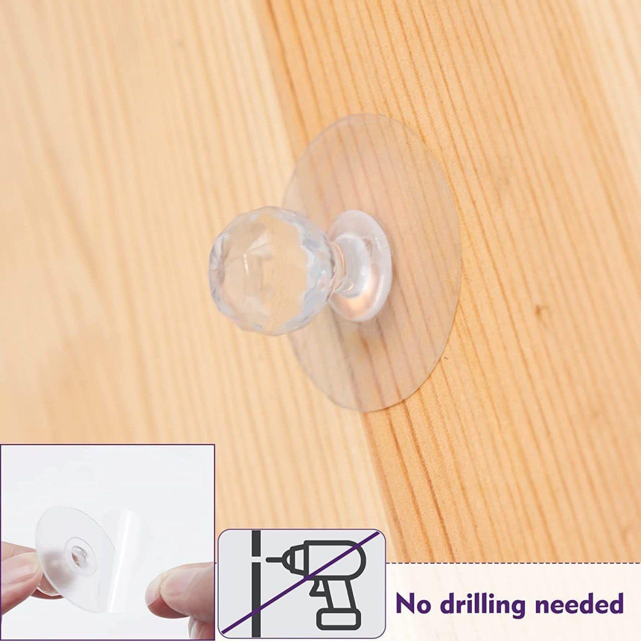UK-0741 Diamond Crystal Shaped Strong Sticker Sticky Heavy Duty Wall Hooks for Hanging Home/Kitchen Bathroom Key Frame Holders