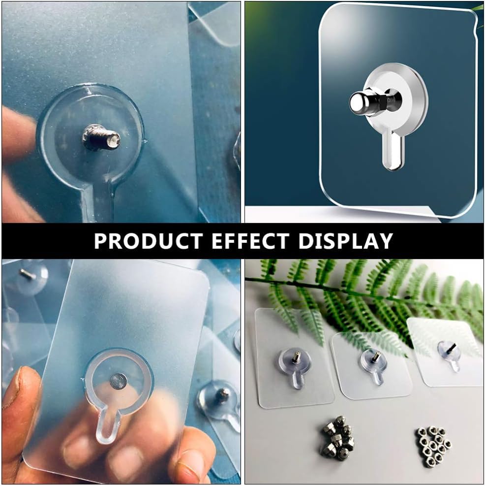 UK-0112 Stainless Steel, ABS, PVC and Glue Nail Free Adhesive No Drilling Transparent Sticky Screw Wall Hook Sticker