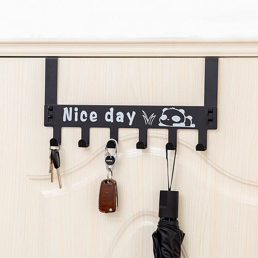 UK-0805 Door Hooks Black Over The Door Towel Rack Hanger for Coat Heavy-Duty Door Hanger Hook with 6 Hooks