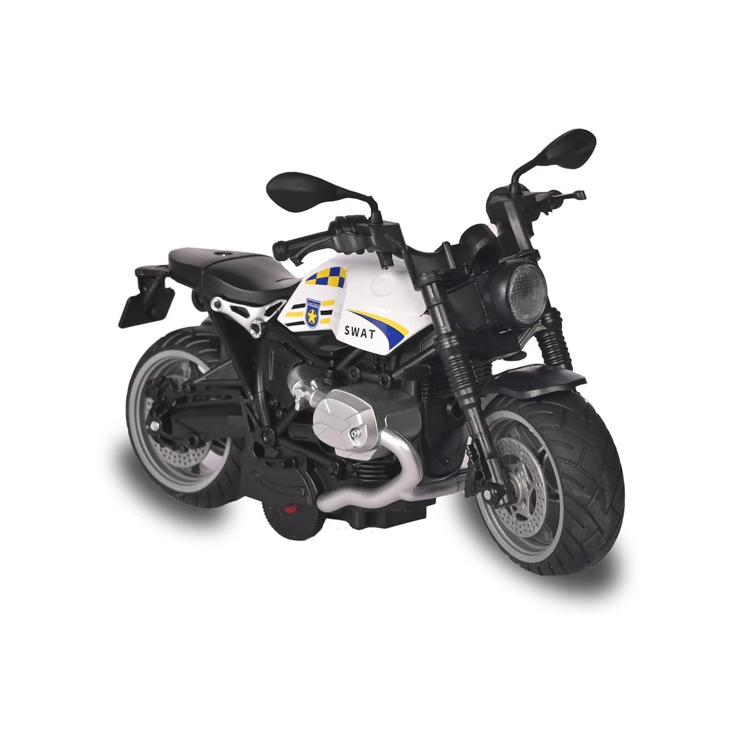 UK-0947 Police Bike Toy for Kids | 1:12 Scale Motorcycle Model | Rubber Tyres, Alloy Body | Random Color
