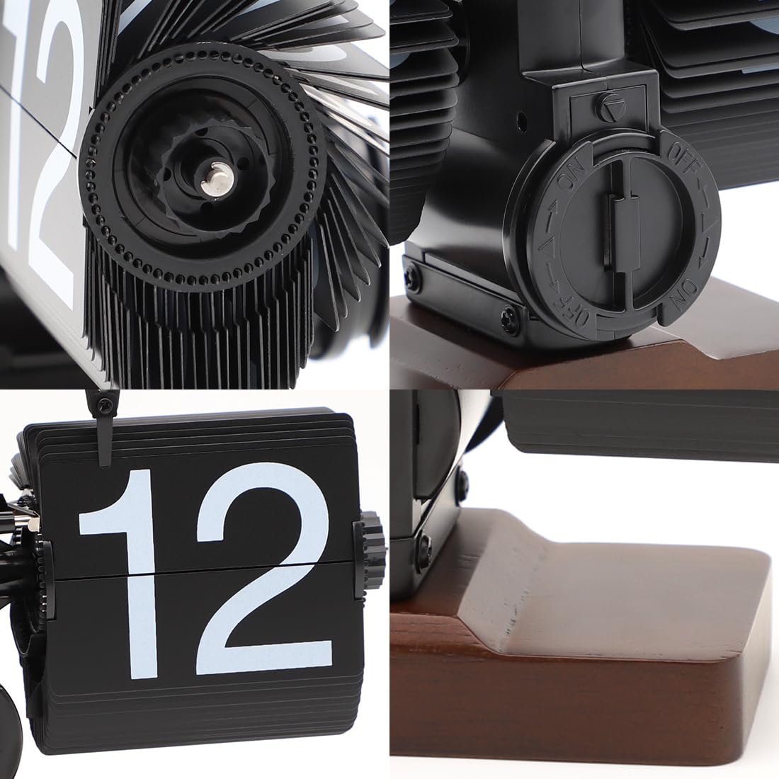 UK-0794 Retro Digital Flip Down Clock, Battery Powered Internal Gear Operated Clock, Classic Mechanical, Black Walnut Base, for Home & Office Decor