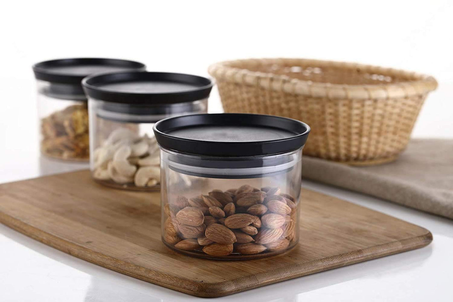 UK-0762 Airtight Canister Set Food Grade BPA free Transparent Canisters Multipurpose Jar for Grocery, Snacks, Nuts, Rice, Flour, Food Grain, Kitchen Storage Container Jar, 600ML (2PCS)