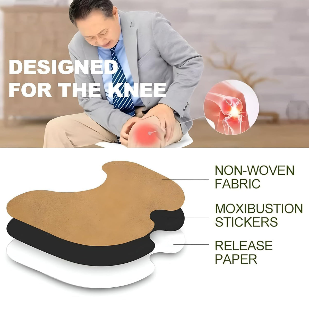 UK-1037 Knee Pain Relief Patches,Inflammation Patch Sticker Instant Relief from Pain glucocare Joint Pain Relief Products Natural Wormwood Extract Patch (pack- 10 patches)