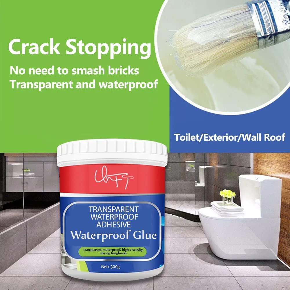 UK-0371 Transparent Waterproof Glue for Roof Leakage Crack Seal Glue 300gm with Brush Crack Seal Agent Roof Water Leakage Solution Transparent Glue Waterproofing