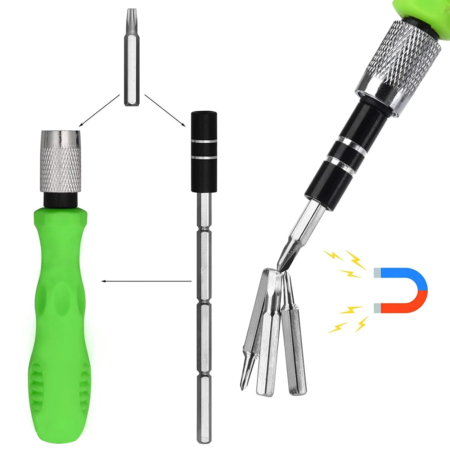 UK-0114 32 In 1 Mini Screwdriver Bits Set with Magnetic Flexible Extension Rod for Home Appliance, Laptop,Mobile