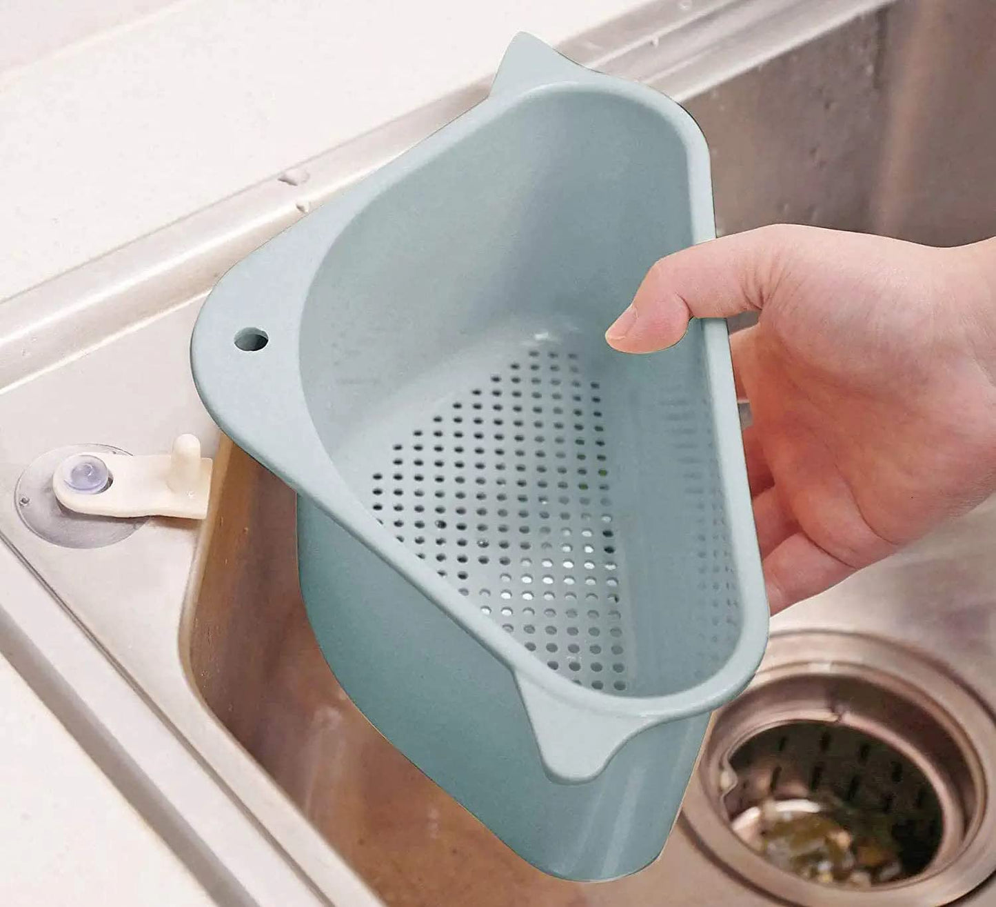 UK-0969 Kitchen Sink Corner Dish Organizer Tray Strainer Basket Drainer, Dustbin Storage Removable Holder Stand Rack, Waste Dispenser