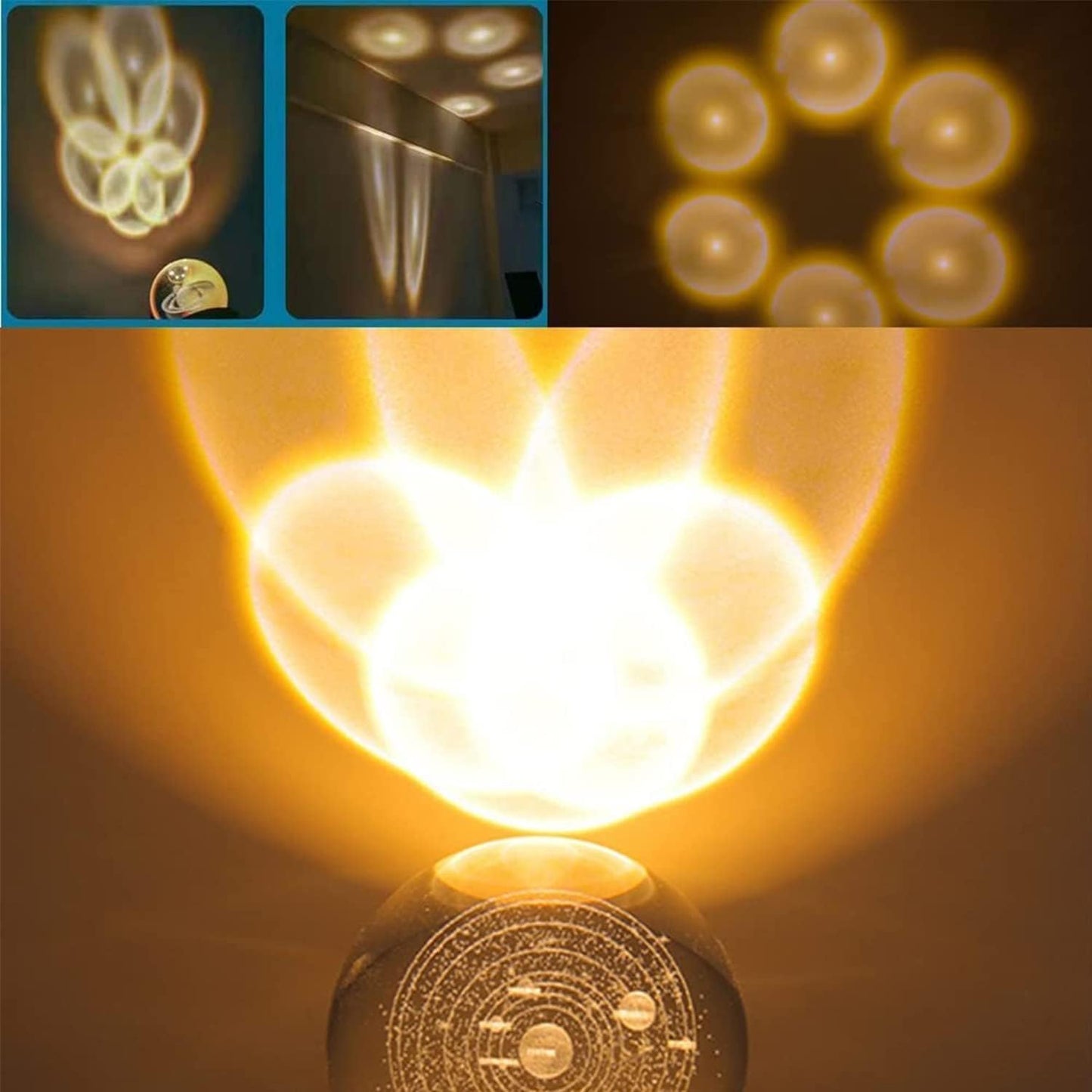 UK-0719 3D Galaxy Crystal Ball Night Lamp,Creative Engraved Crystal Ball Night Light, USB Table LED Wooden Crystal Ball for Home Office Decoration(MIX DESIGN)