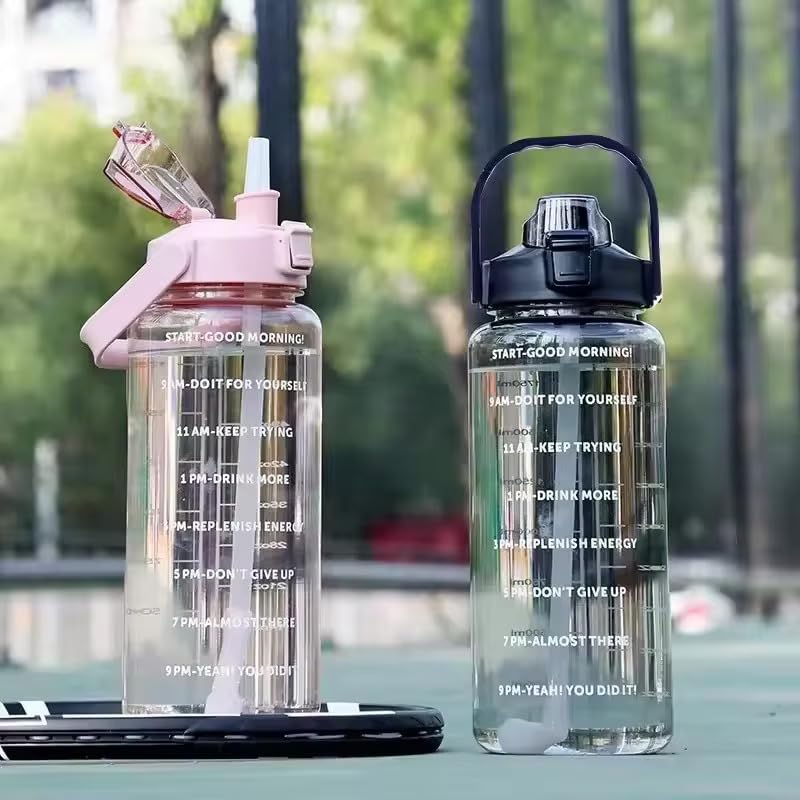 UK-0915 2 L Gym Belt Straw Transparent Motivational Water Bottles|Time Marker Leak Proof&Break-Proof|Best Usage For Office/School/College/Gym/Travel Bottle|Bpa-Free Sports Bottle