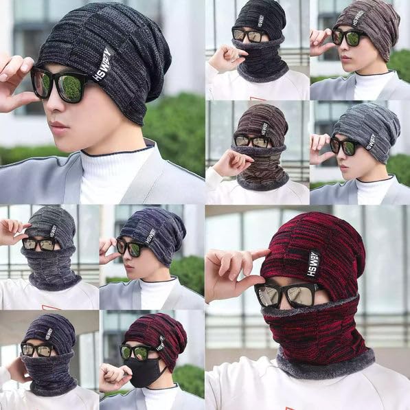 Soft  Woolen Beanie Cap Plus Muffler Scarf Set for Men Women Girl Boy - Warm, Snow Proof