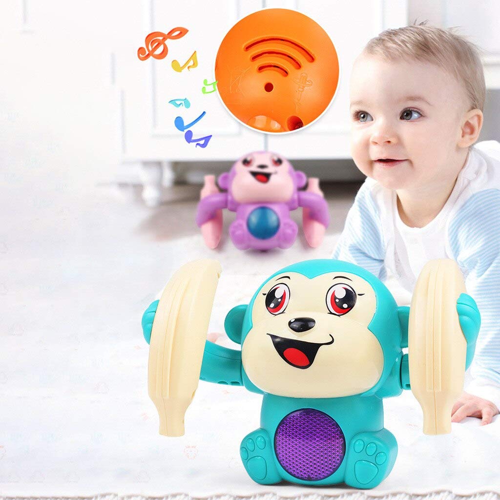 UK-0119 Dancing Monkey Musical Toy for Kids Baby Spinning Rolling Doll Tumble Toy with Voice Control Musical Light and Sound Effects with Sensor, Multicolor
