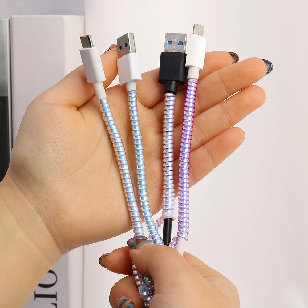 UK-0695 Metallic Finish Cable Spiral Protector/Wire Repair/Pet Cord Protector/Headphone Saver, Cable Wrap/Cover for Mac Charging Cable, USB Tube, Earphone