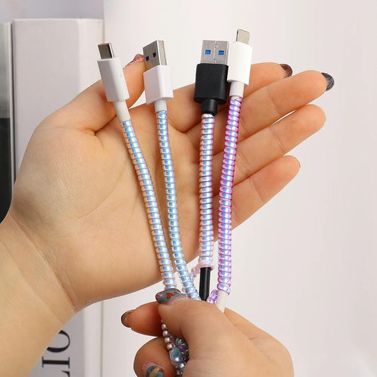UK-0695 Metallic Finish Cable Spiral Protector/Wire Repair/Pet Cord Protector/Headphone Saver, Cable Wrap/Cover for Mac Charging Cable, USB Tube, Earphone