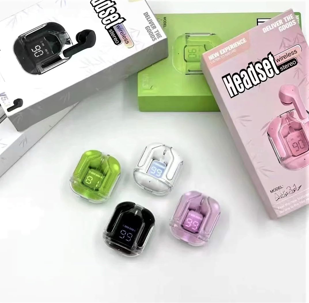 UK-0550 Ultrapod Wireless Bluetooth In Ear Earbuds, Transparent Charging Case, Active Noise Cancellation, Led Digital Display, Bluetooth Earphones, Touch Control