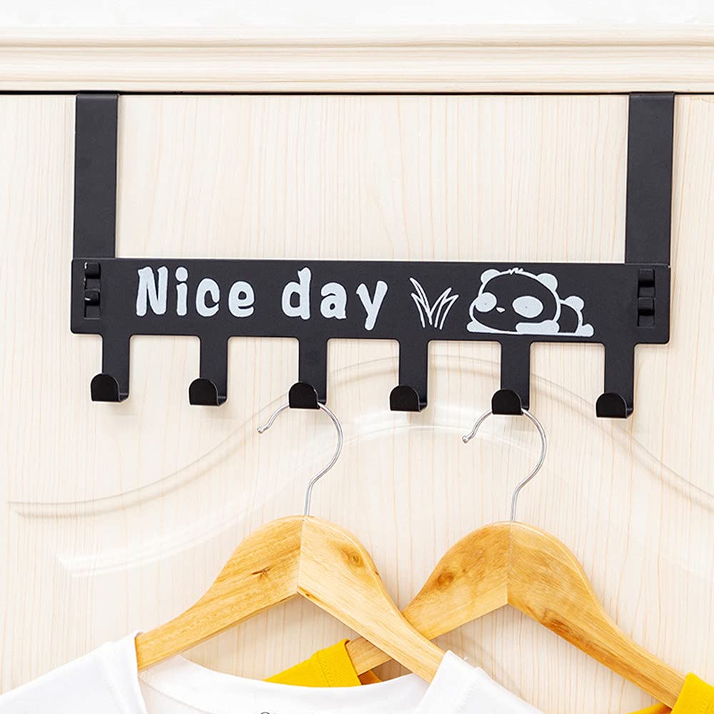 UK-0805 Door Hooks Black Over The Door Towel Rack Hanger for Coat Heavy-Duty Door Hanger Hook with 6 Hooks