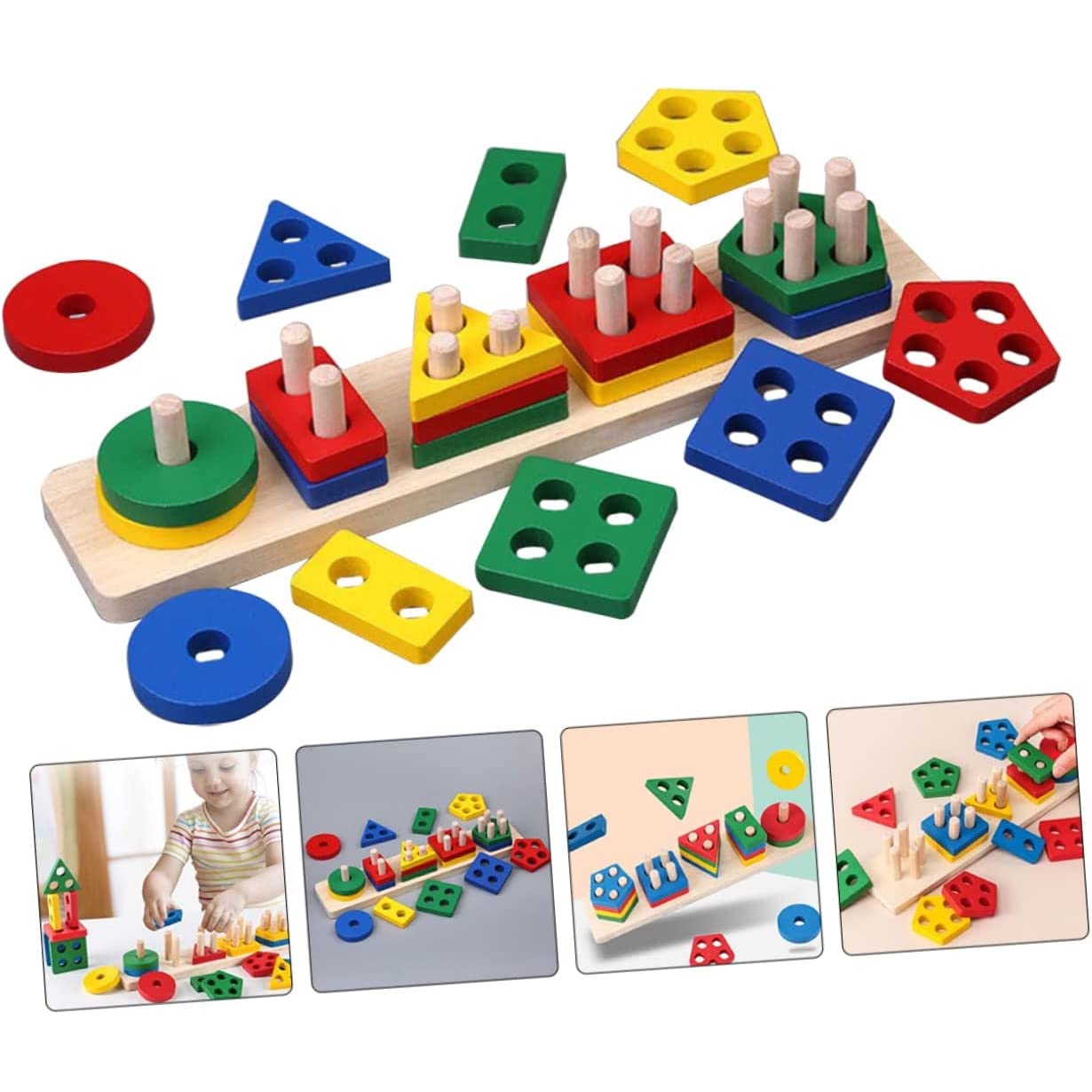 UK-0756 Geometric Brick - 5 Angle Matching Column Blocks for Kids - Preschool Educational Learning Toys