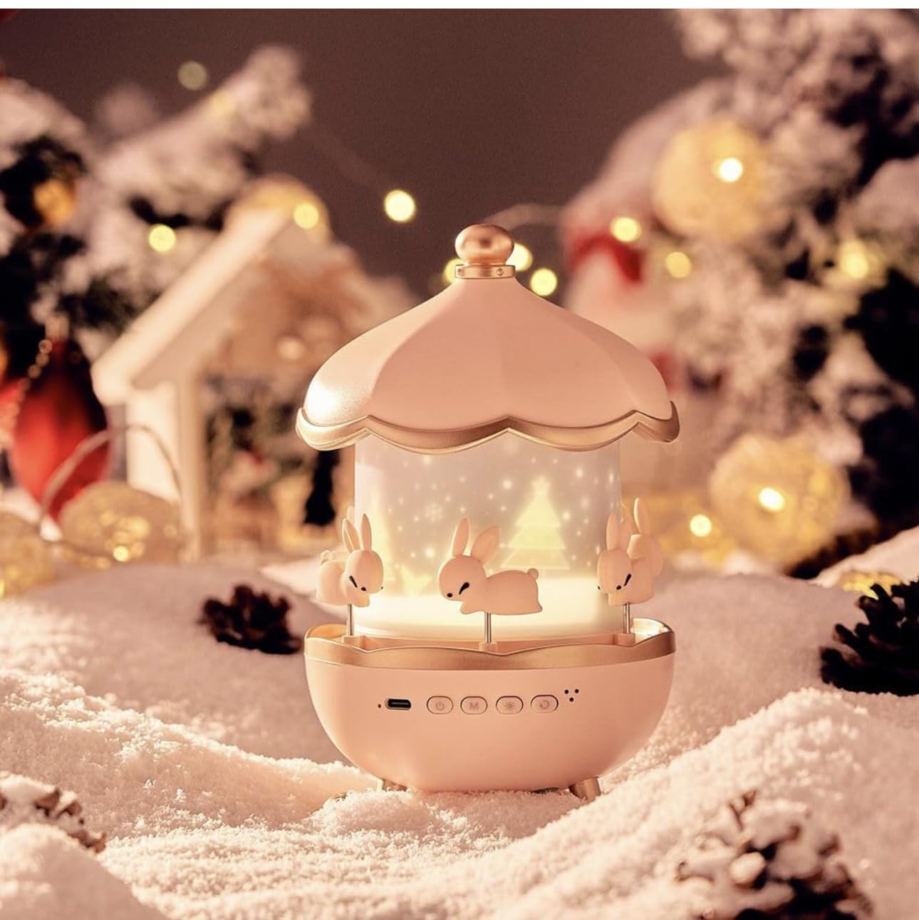 UK-0876 Rabbit Night Light Projector, 360° Rotatable 6 Films Shade Rechargeable LED Night Light Lamp for Kids Room, Nursery Room Decor, Birthday Decor Gift for Kids (Light Projector)