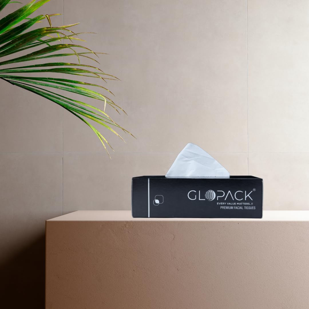 UK-0883 Glopack Facial Tissue Napkins, 100 Pulls , Soft And Absorbent Napkin, White Paper Daily Use Napkins