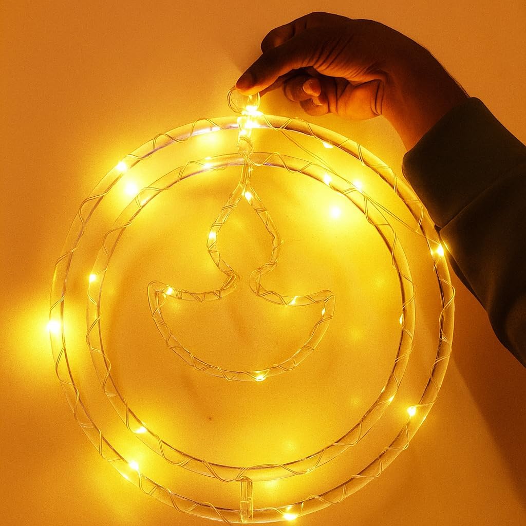 UK-1009 Diya Pendant Hanging Lights – Warm White LED Decorative Lights for Diwali, Navratri, Christmas Tree, New Year Party & Home Festive Décor