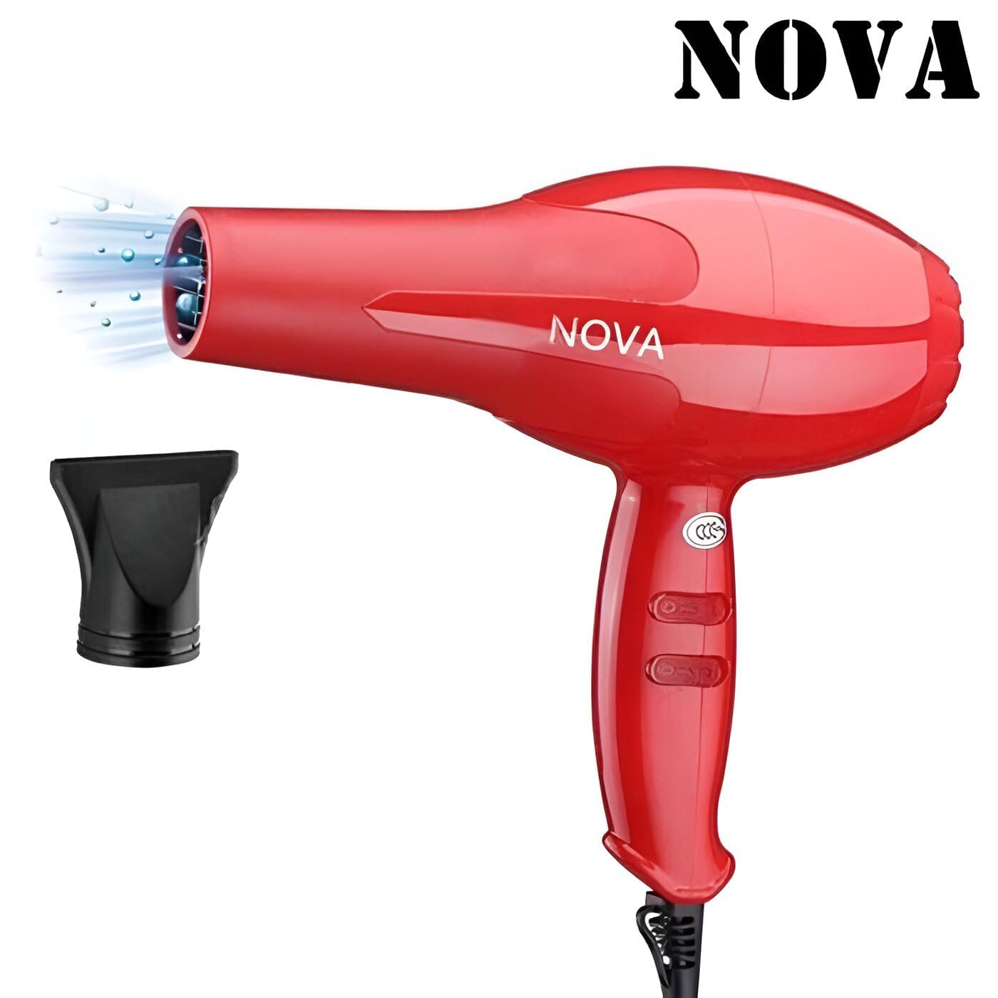 UK-0743 Nova Professional Hair Dryer, 1800 Watts, Ionic, Multiple Heat/Speed Settings, Cool Shot, Concentrator Nozzle, Fast Drying, Frizz Control, Lightweight, Ergonomic Handle
