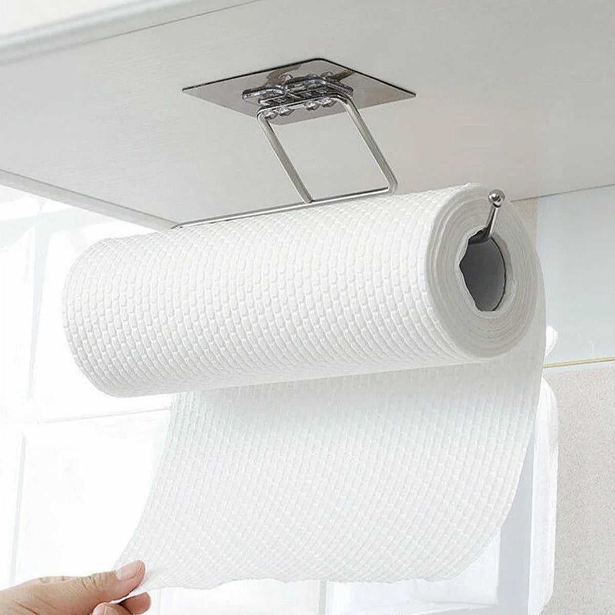 UK-1064 Stainless Steel Self Adhesive Napkin Wall Mount Towel Hanging Holder with Magic Adhesive Pad Kitchen Paper Tissue Paper Stand Towel Bar Hanger for Kitchen and Washbasin Tissue towel holder